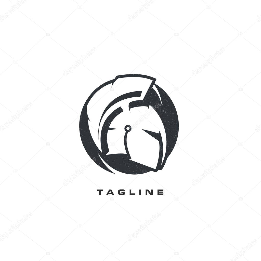 Knight in helmet in a circular form