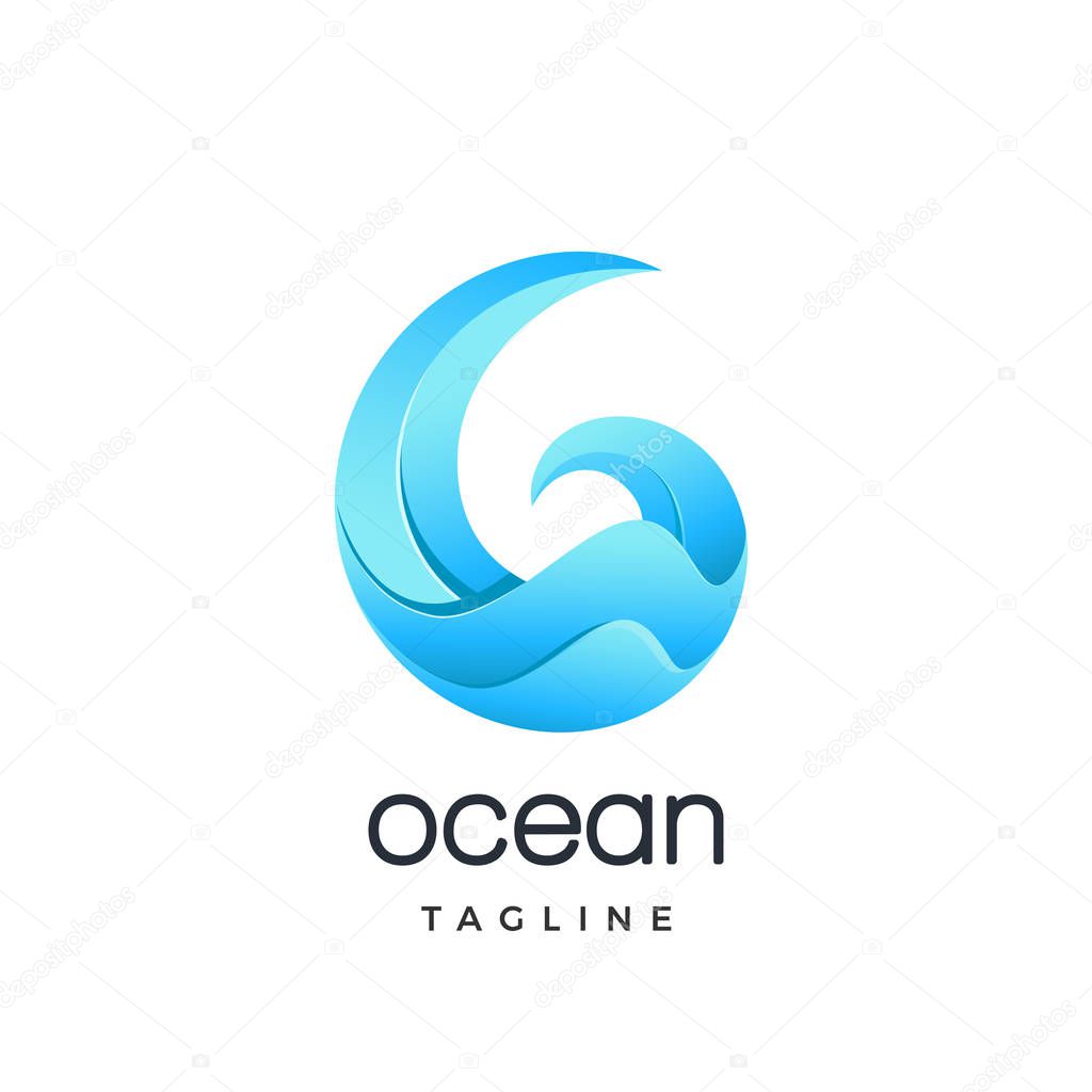 Ocean pak icon. Aqua icon with the use of waves and pleasant curves and shapes, with the silhouette of the letter (b) inside