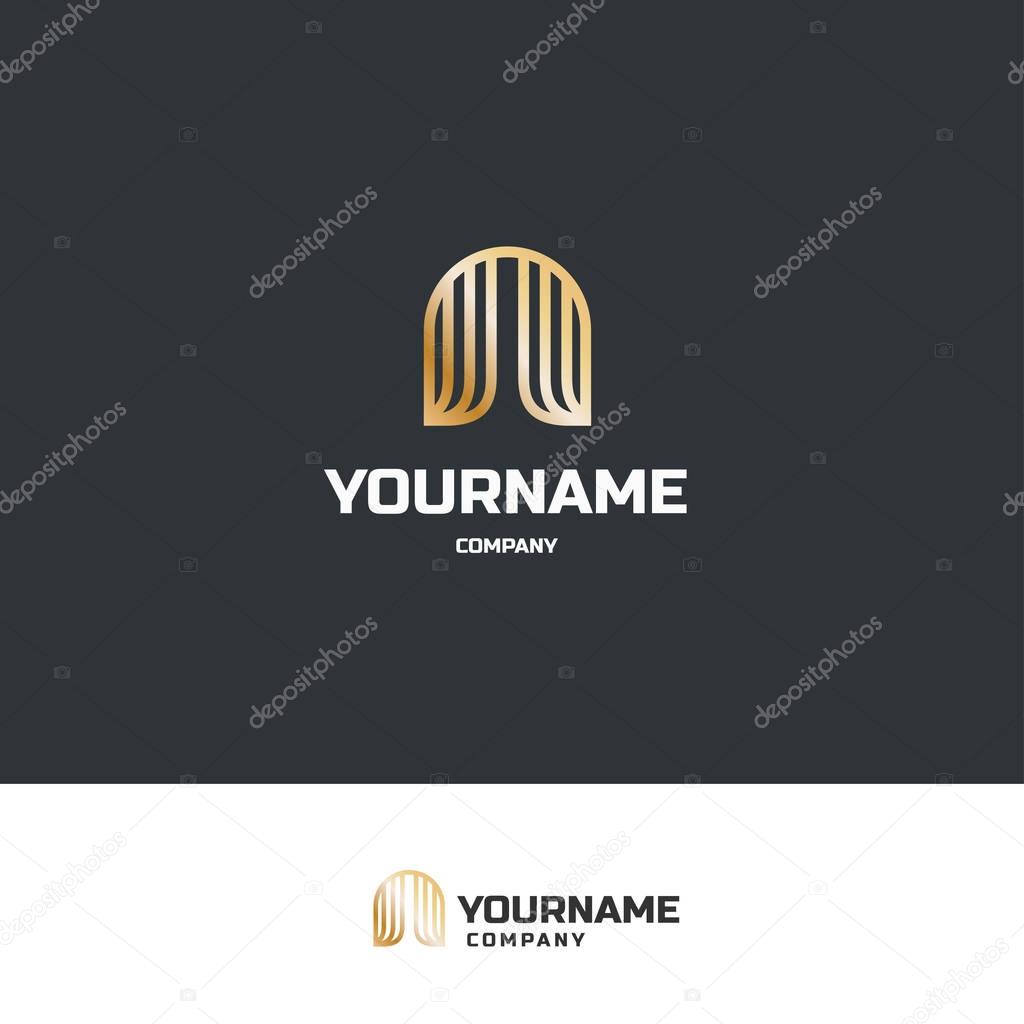 Stylistic icon of the entrance with decorative curtains. Symbol - curtains, awning, marquee, wedding.