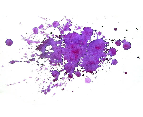 Aquarela Ultravioleta Abstrata Sobre Fundo Branco Manchas Cor Púrpura Papel — Fotografia de Stock