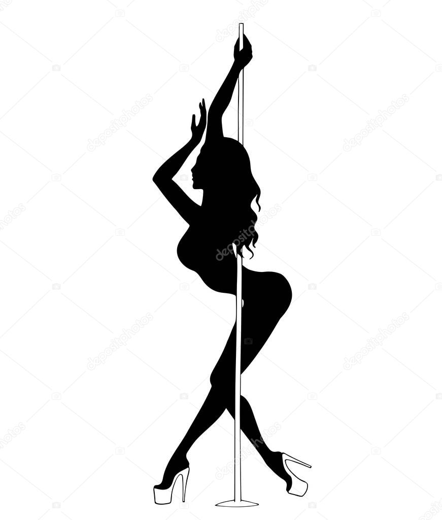 Vector silhouette of girl and pole on a white background. Pole dance illustration for fitness, striptease dancers, exotic dance. Vector illustration EPS10 for logotype, badge, icon, logo, banner, tag.
