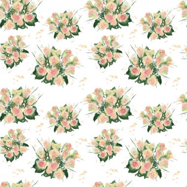 suluboya buket Sarı Gül seamless modeli