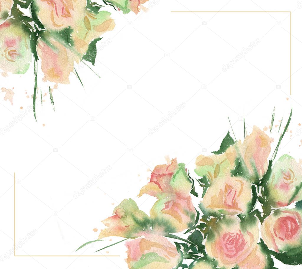 watercolor bouquet of yellow roses. watercolor print for clothes, logo, banner, flayer, label. Watercolor designer element. flowers for wedding invitation. roses for a postcard
