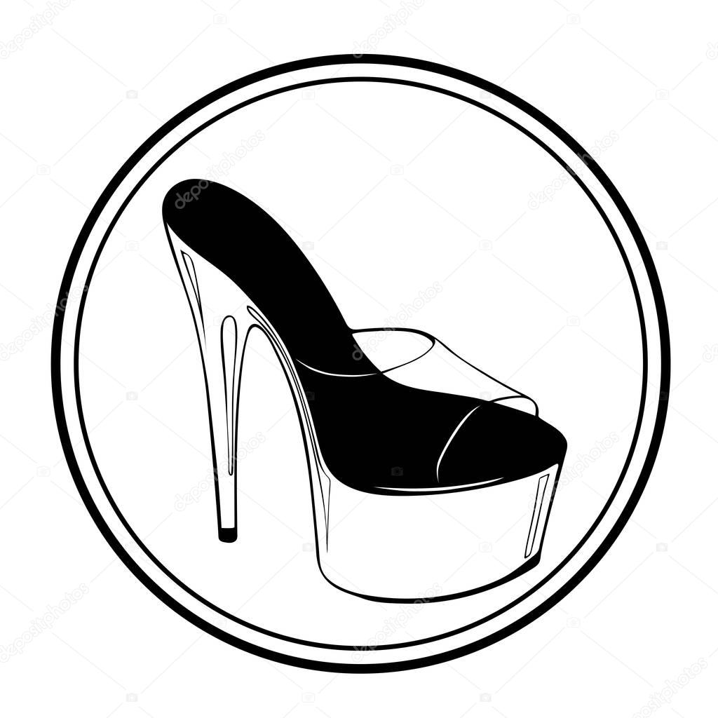 Logo pole dance lettering with pole dance stripper shoes. Hand sketched for fitness, athlete, striptease dancers, exotic dance. Vector illustration EPS10 for logotype, badge, icon, logo, banner, tag.