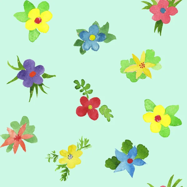 Seamless pattern of watercolor simlpe flat flowers — Stock Photo, Image