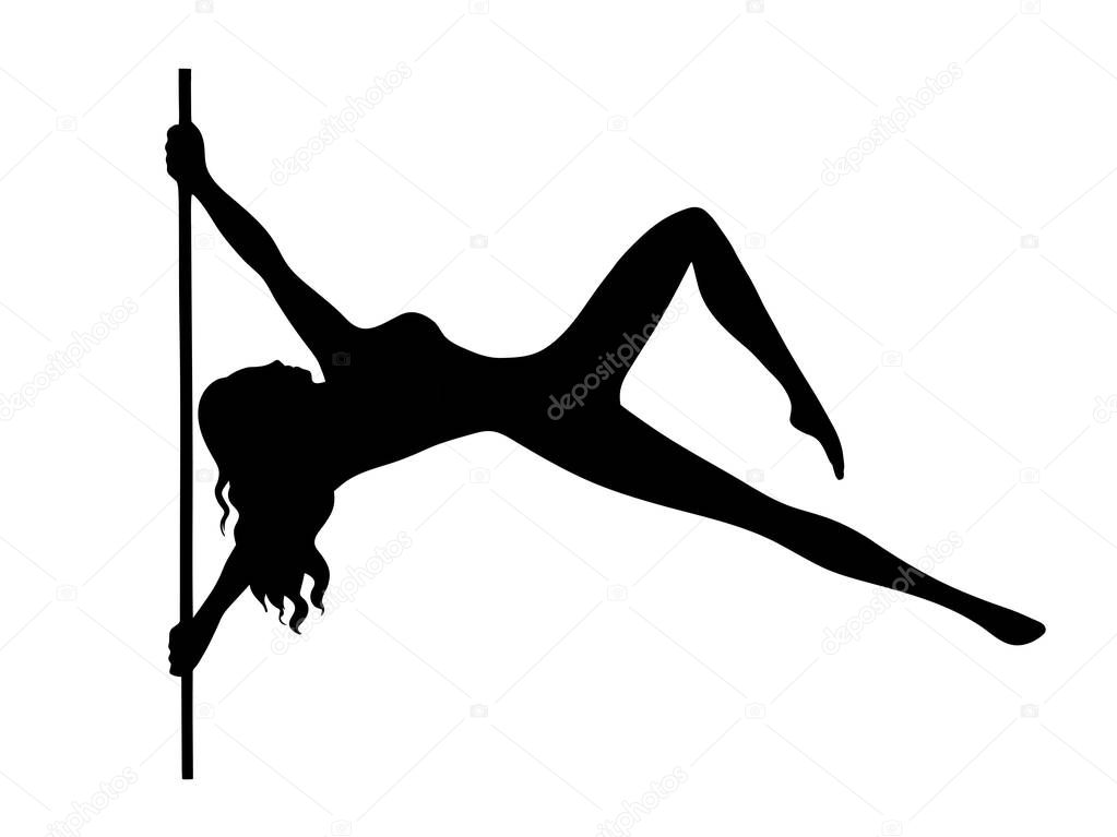 Vector silhouette of girl and pole on a white background. Pole dance illustration for fitness, striptease dancers, exotic dance. Vector illustration EPS10 for logotype, badge, icon, logo, banner, tag.