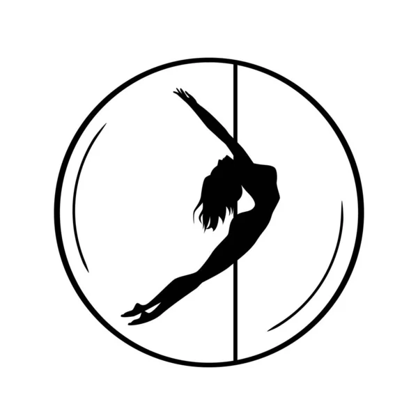 Silhouette women pole dance exotic logo black and white — Stock Vector