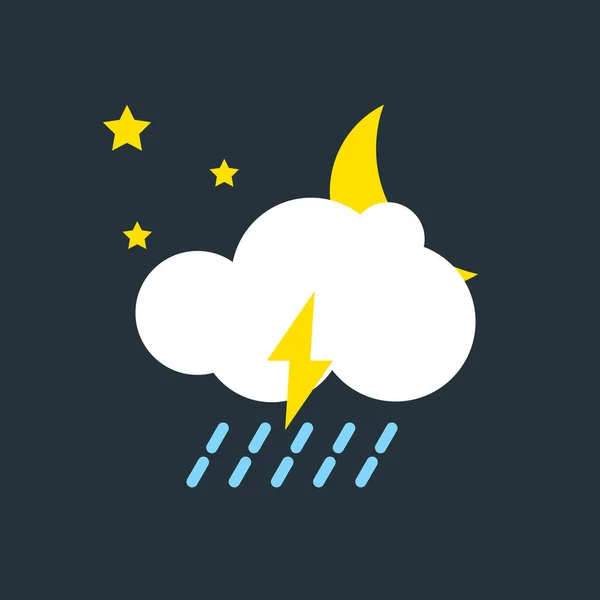 Vector illustration of modern weather icons moon, cloud, rain and lightning — Stock Vector