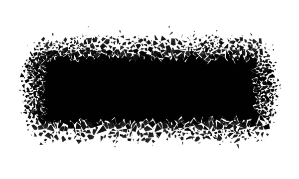 Explodierendes Rechteck mit Trümmern. isolierte schwarze Abbildung — Stockvektor