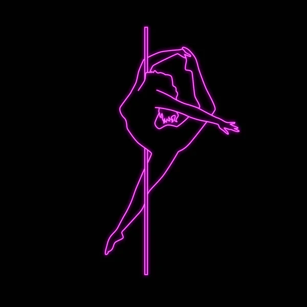 Pole dance dalla silhouette vettoriale con effetto neon — Vettoriale Stock