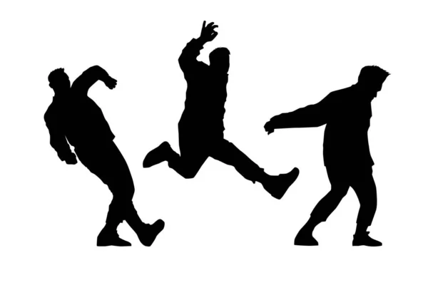 Набор Силуэтов Черного Человека Белом Фоне Танцоры Уличного Хип Хопа — стоковый вектор