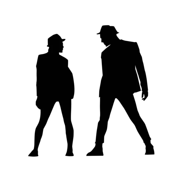 Silhouettes Homme Femme Profil Sur Fond Blanc Une Danse Rue — Image vectorielle