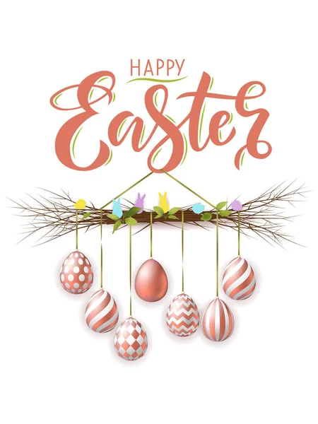 Feliz Bandera Pascua Con Texto Composición Decorativa Ramitas Huevos Pascua — Vector de stock