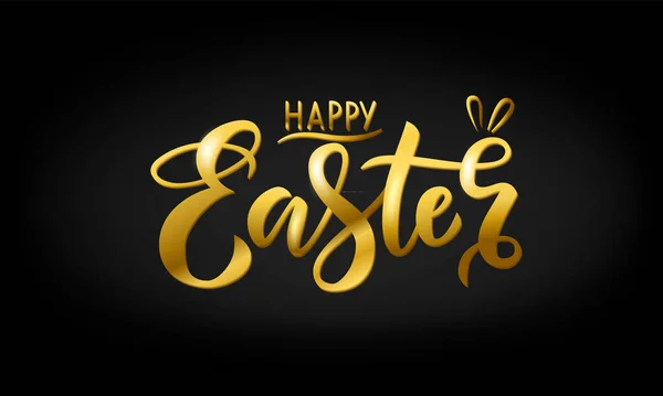 Letras Oro Dibujadas Mano Feliz Pascua Con Orejas Conejo Sobre — Vector de stock