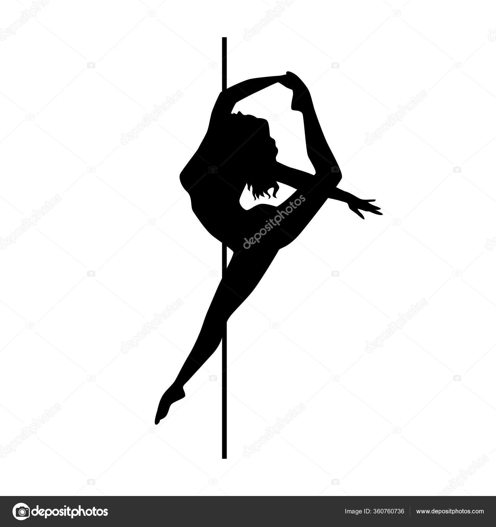 Векторный Силуэт Девушки Шеста Белом Фоне Танцевальная Иллюстрация.