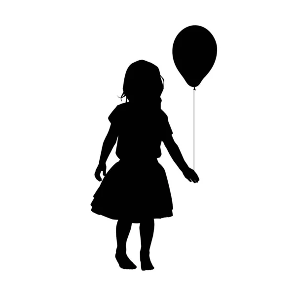 Schwarze Mädchensilhouette Mit Kind Mit Luftballon Auf Weißem Hintergrund Urlaubscliparts — Stockvektor