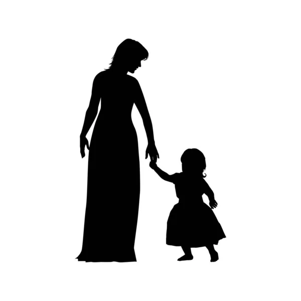 白い背景に隔離された子供と黒の女性のシルエット休日のクリップ 幸せな母の日のグリーティングカード ベクトルイラスト母と子娘 — ストックベクタ