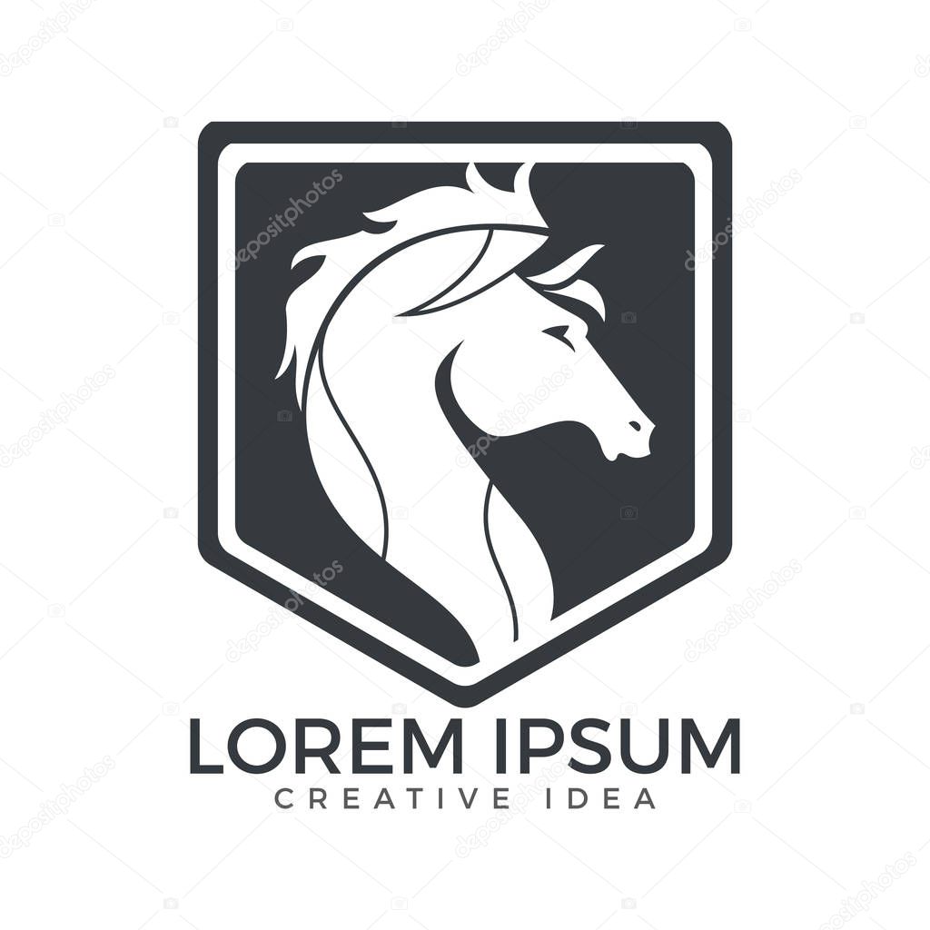 Horse shield logo design concept template.