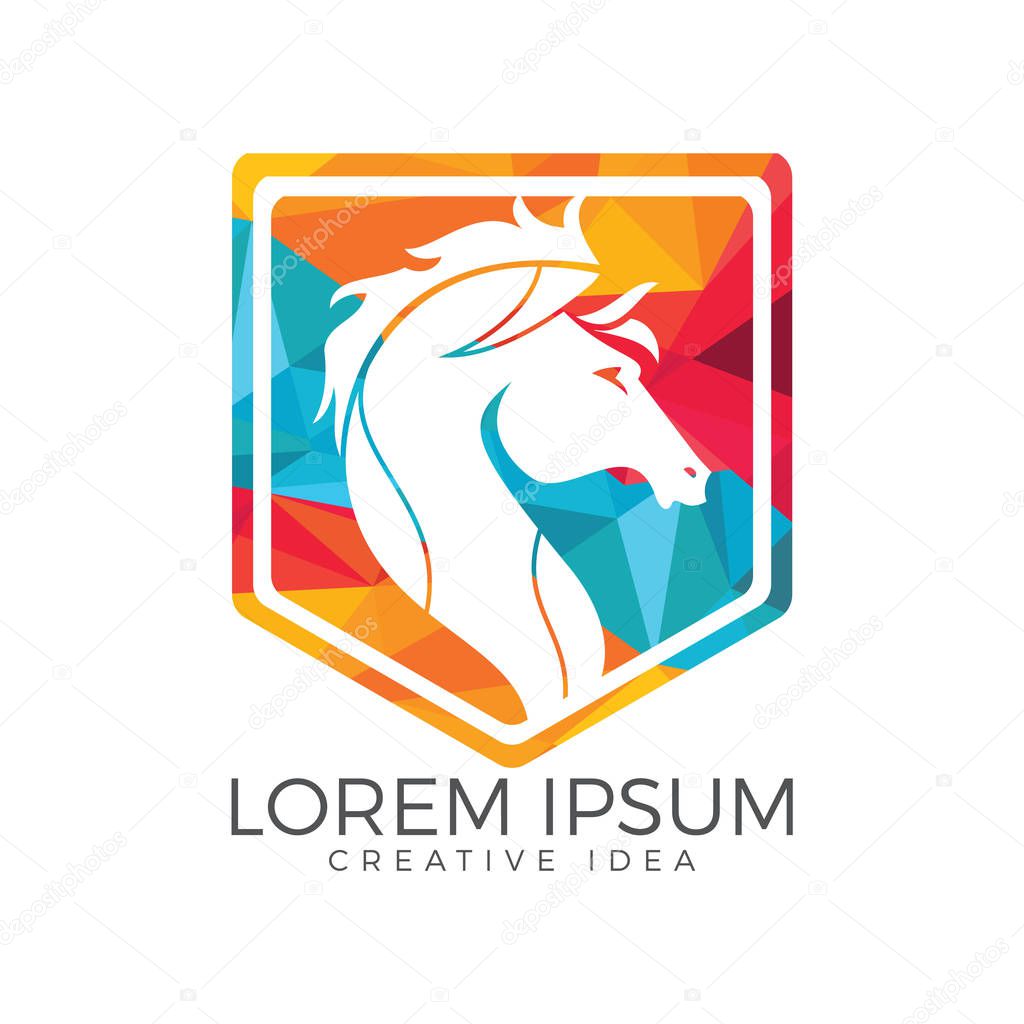 Horse shield logo design concept template.