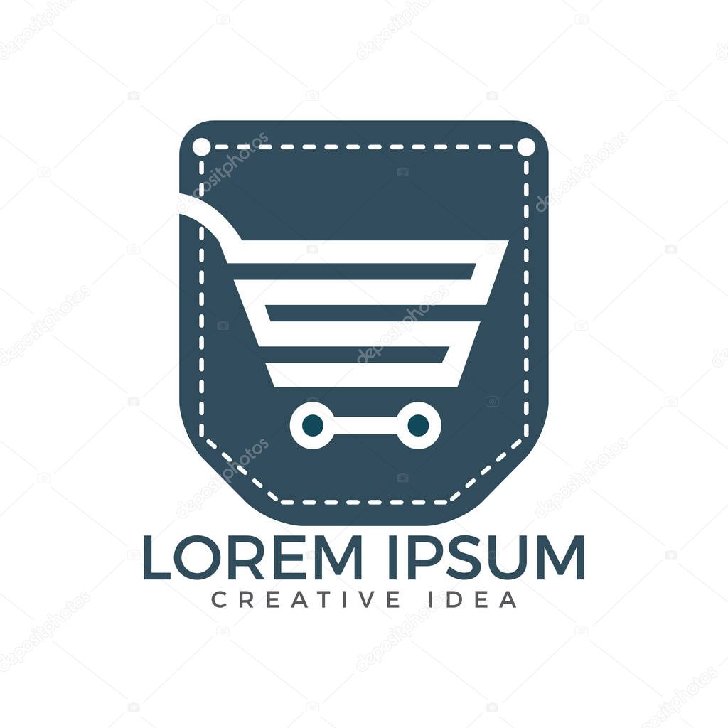 Pocket and shopping cart logo design. Online shopping app icon template.