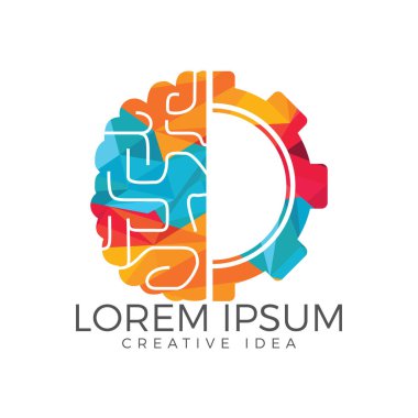 Beyin ve dişli dişli logo tasarımı. Eğitim ve mekanik sembolü veya simgesi. Eşsiz bilim ve endüstriyel logot tasarım şablonu.