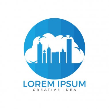 Bulut inşaat logo tasarımları. Şehir bulut dijital sunucu logosu.