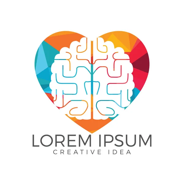 Creative Brain Heart Shape Logo Design Think Idea Concept Brainstorm — Stock Vector