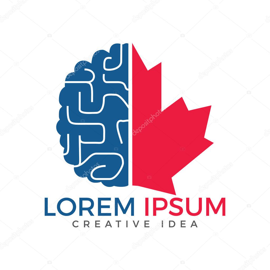 Creative brain and maple leaf logo design. Canada business sign.