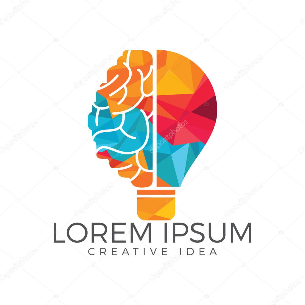 Bulb and brain logo design. Creative light bulb idea brain vector icon.