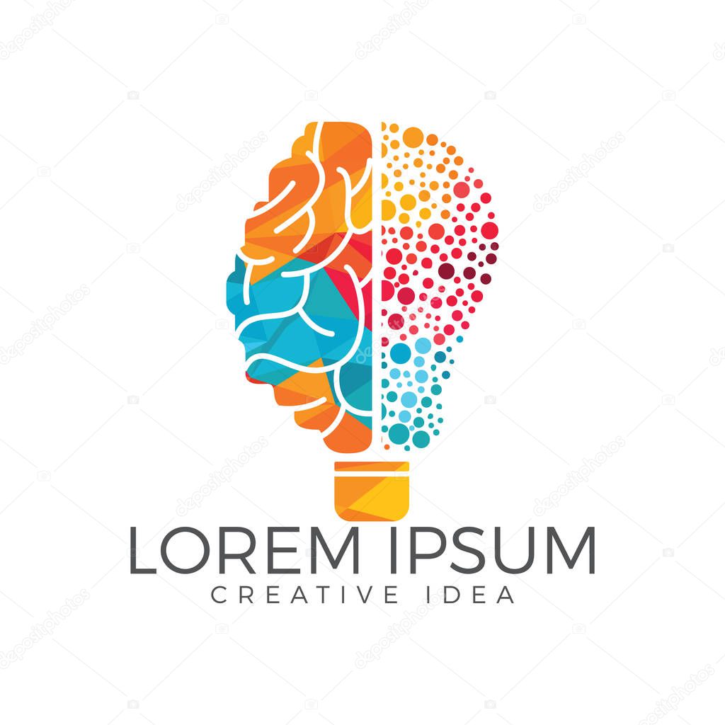 Bulb and brain logo design. Creative light bulb idea brain vector icon.