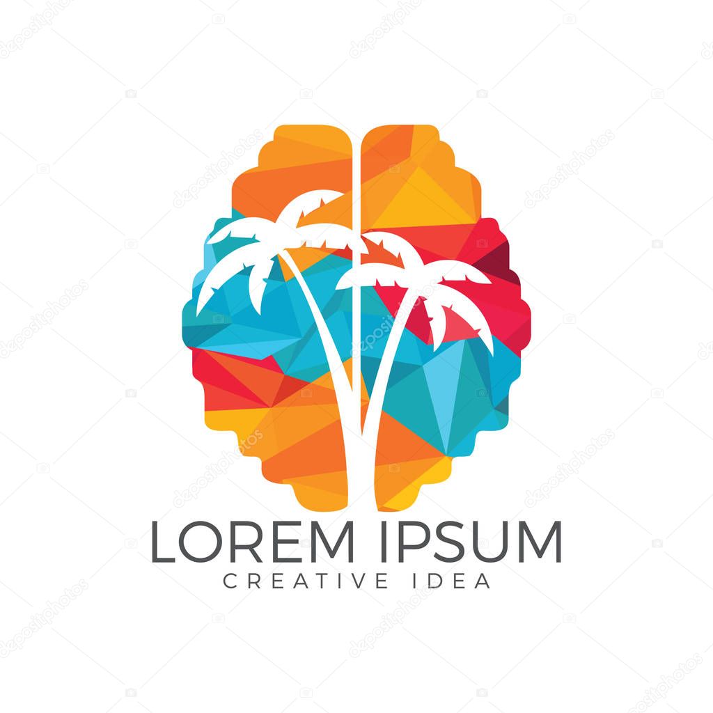 Green Brain tree logo design. Think Green label.