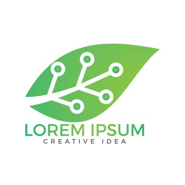 Yaprak yeşil teknoloji logo tasarımı. Devre yaprak vektör tasarımı.