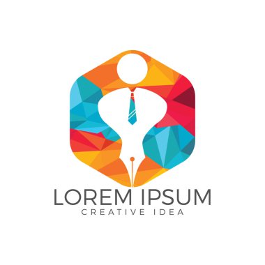 Kalem ucu veya kalem ucu ile bir adam kafa üstünde belgili tanımlık tepe nazik kalem logo vektör için. Eğitim Logo. Kurumsal ve eğitim vektör logo tasarımı.