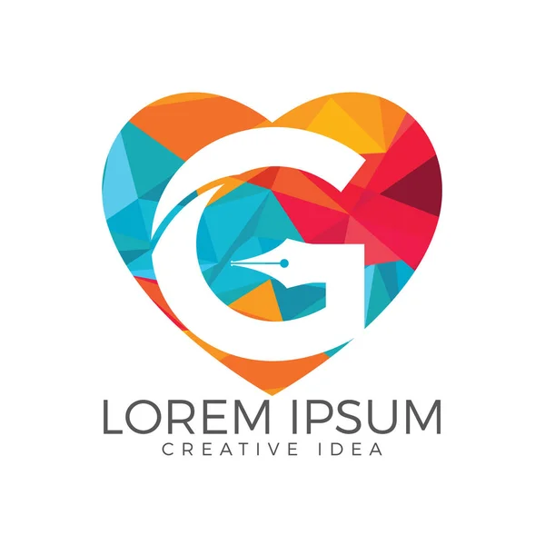 Plantilla Diseño Logotipo Letra Plumín Icono Concepto Educación Forma Corazón — Vector de stock