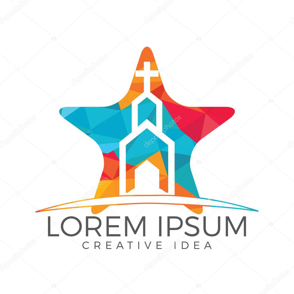 Church building star shape logo design. Template logo for churches and Christian organizations cross.