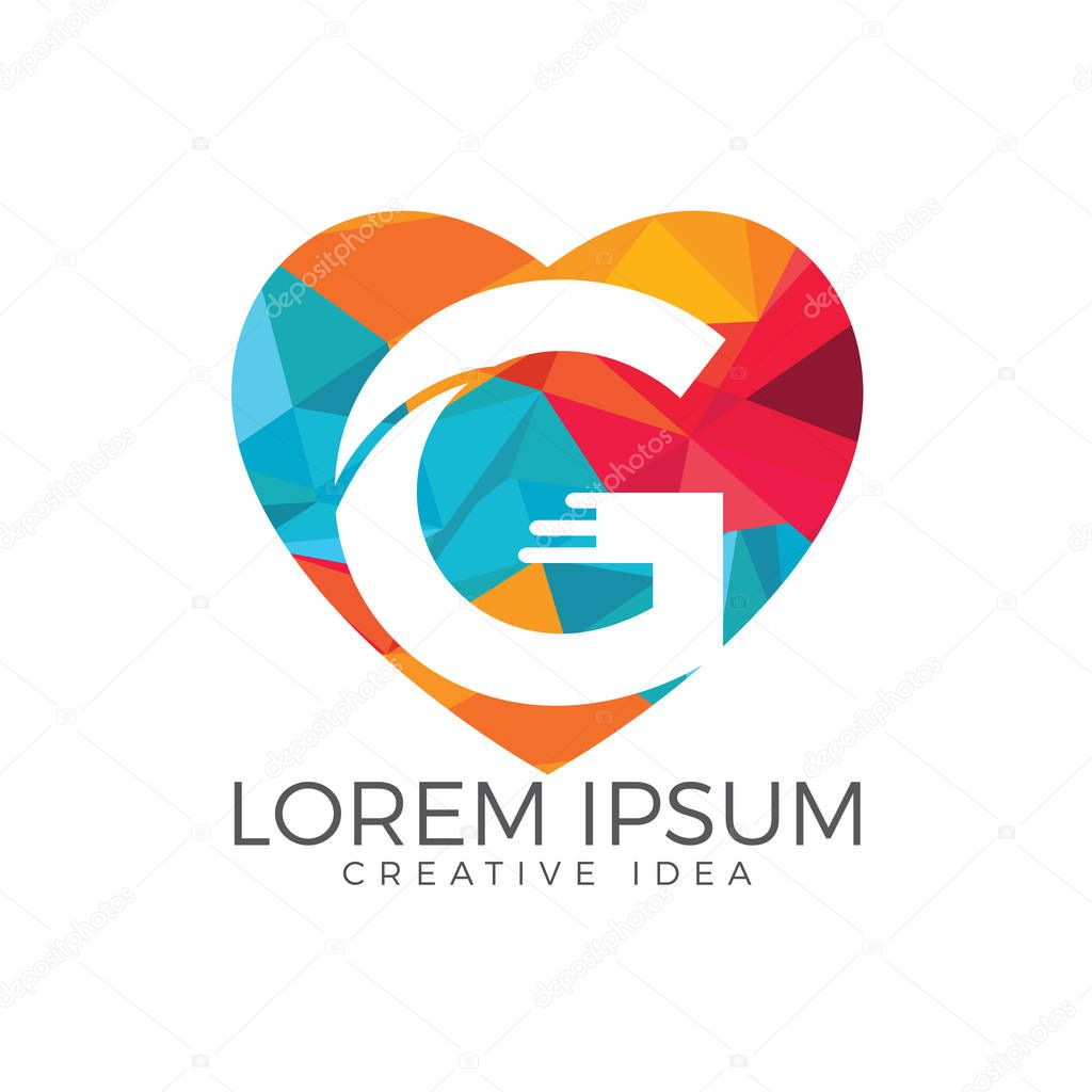 Letter G business logo design template. Heart shaped letter G logo.