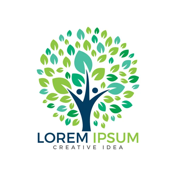 İnsan ağaç logo tasarımı. Sağlıklı insanlar ağaç logosu.