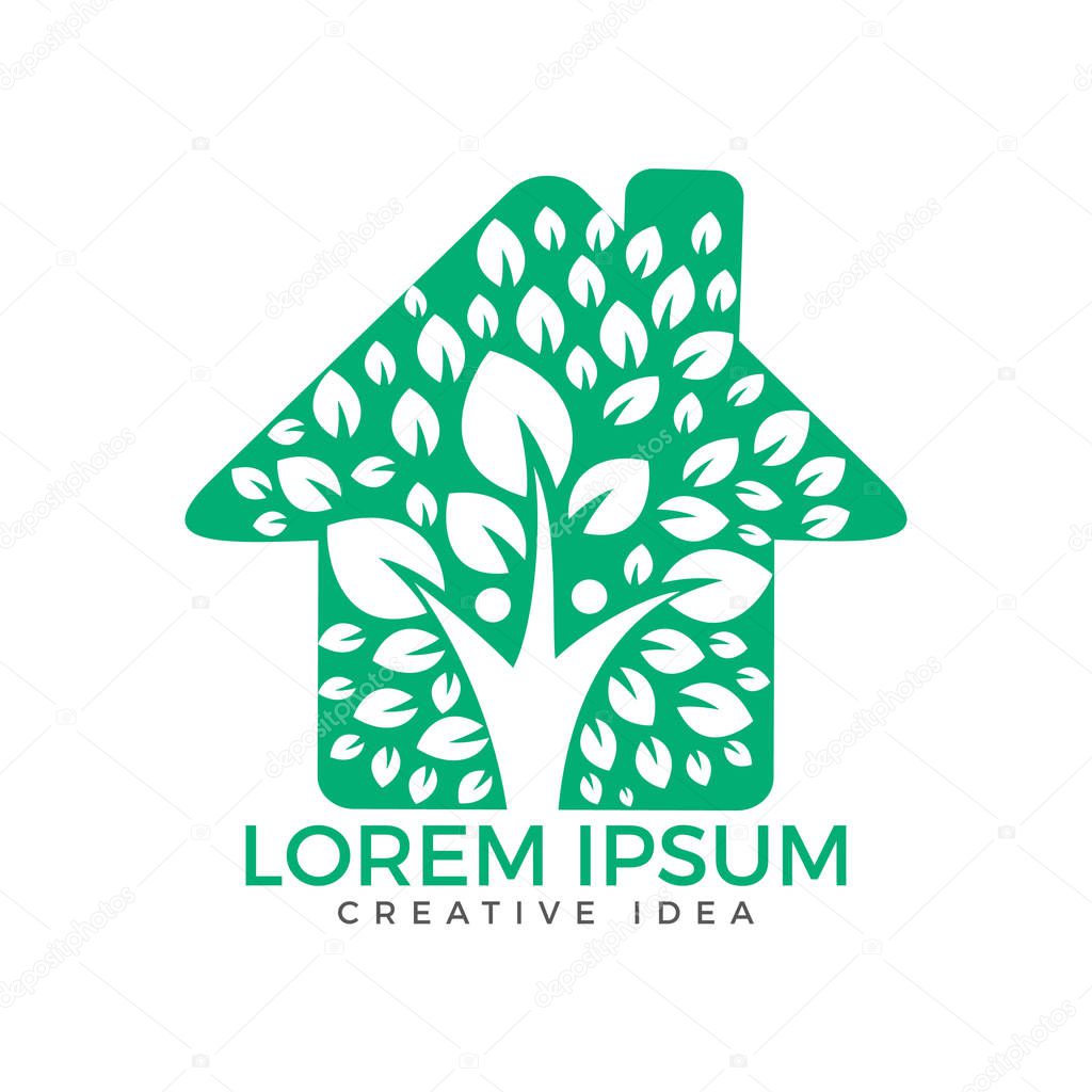 Human Tree and house logo design. Healthy people tree logo.