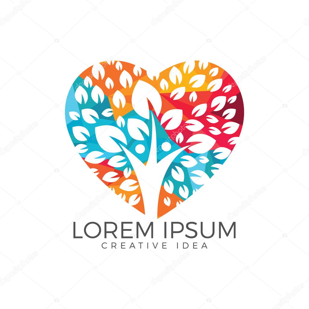 Human Tree and heart logo design. Healthy people tree logo.