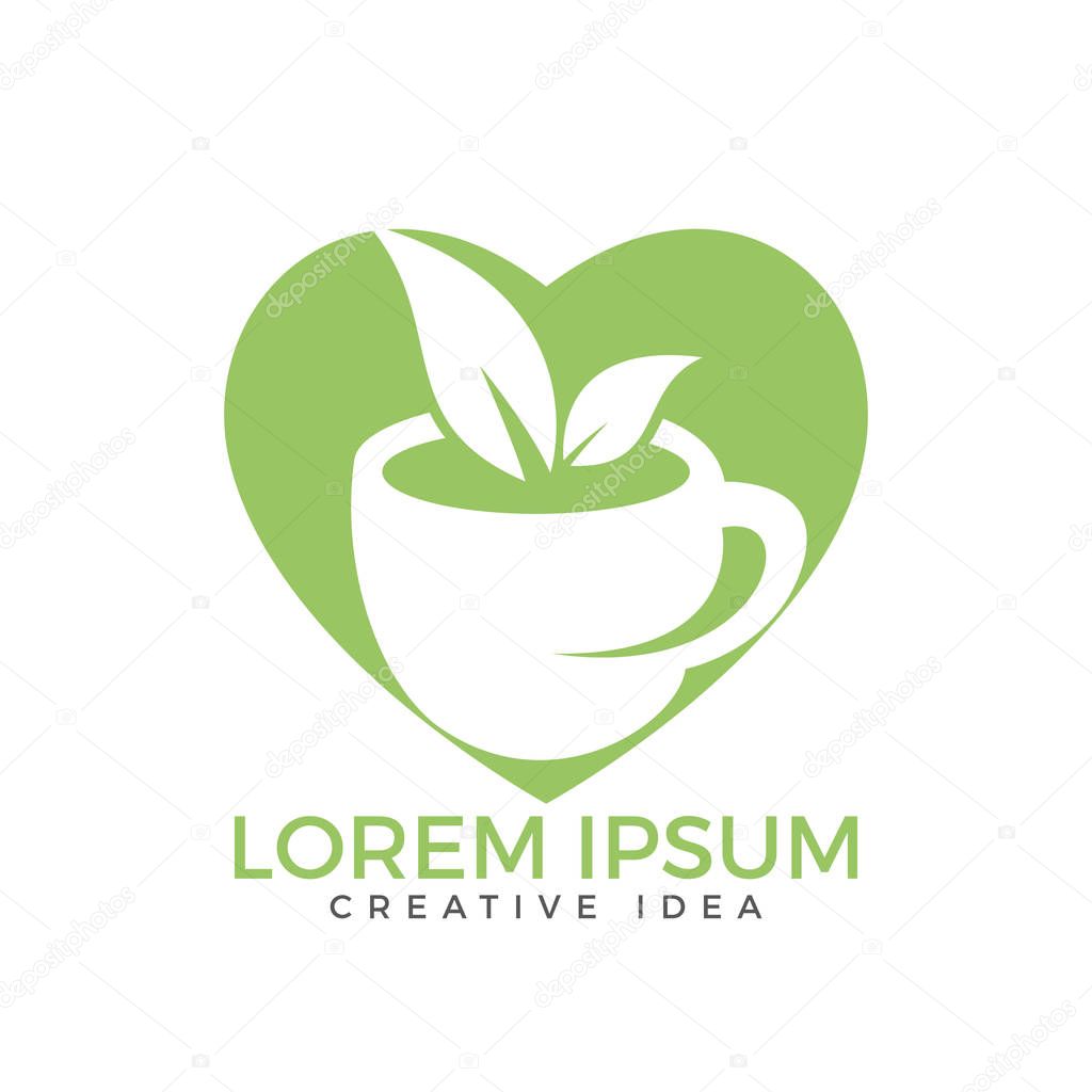 Cup of tea and house logo design. Healthy drink sign.