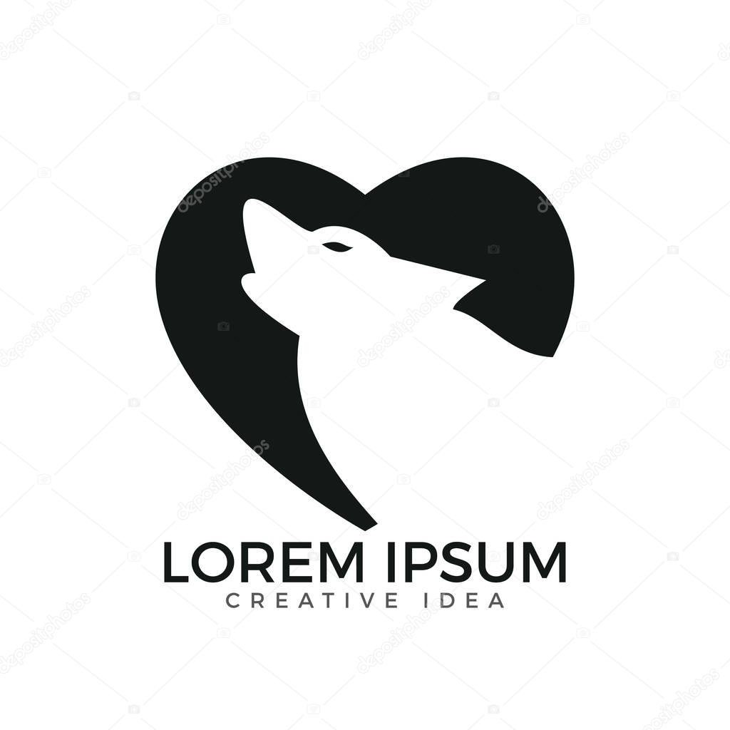 Wolf vector logo design. Heart template design. Sport and strength sign.