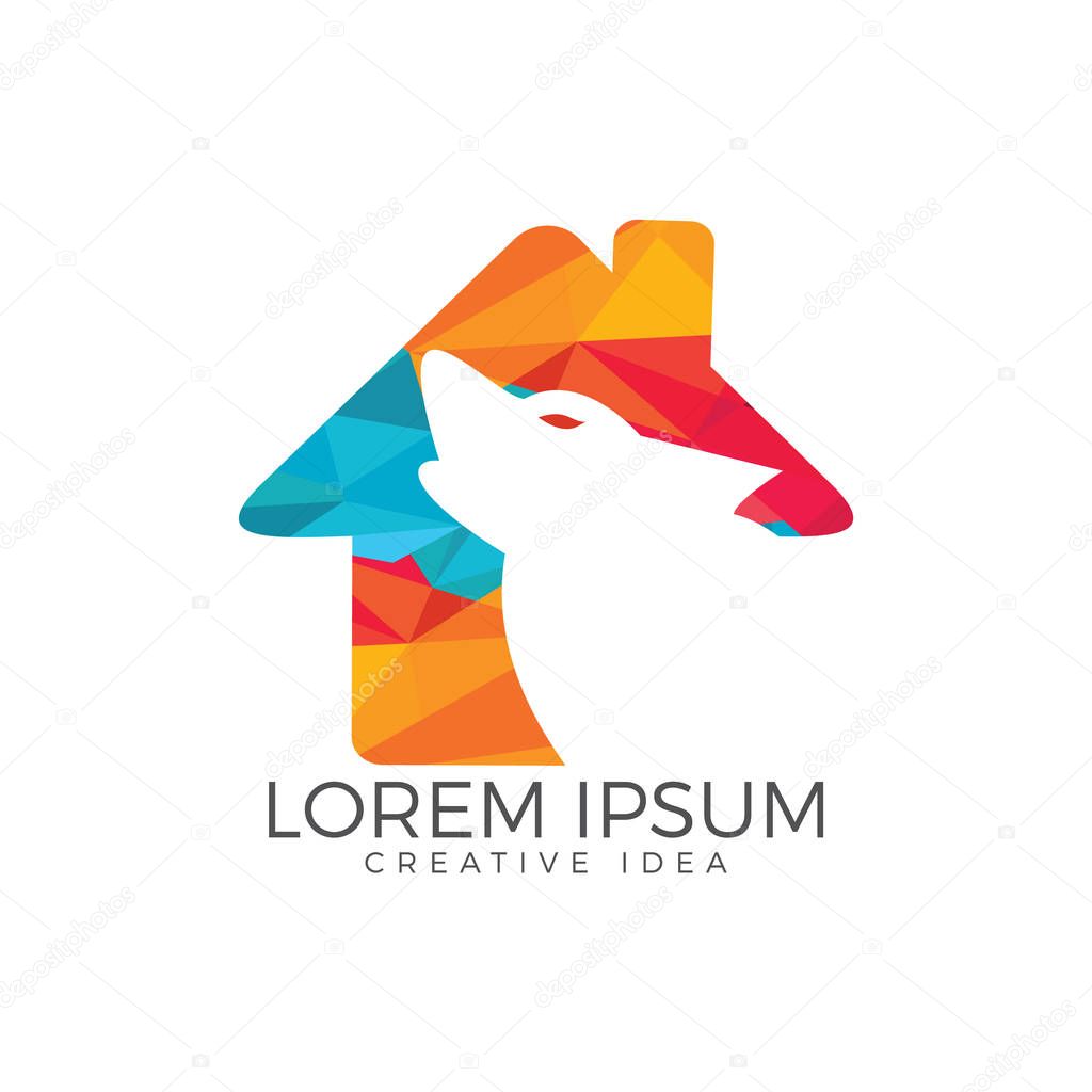 Wolf vector logo design. Home template design. Sport and strength sign.