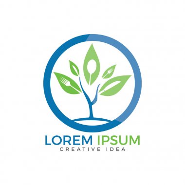 Sağlıklı gıda Logo. Vejetaryen yiyecekler sembolü. Yaratıcı logo tasarım konsepti sağlıklı ürünler için.