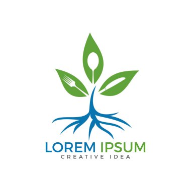 Sağlıklı gıda Logo. Vejetaryen yiyecekler sembolü. Yaratıcı logo tasarım konsepti sağlıklı ürünler için.