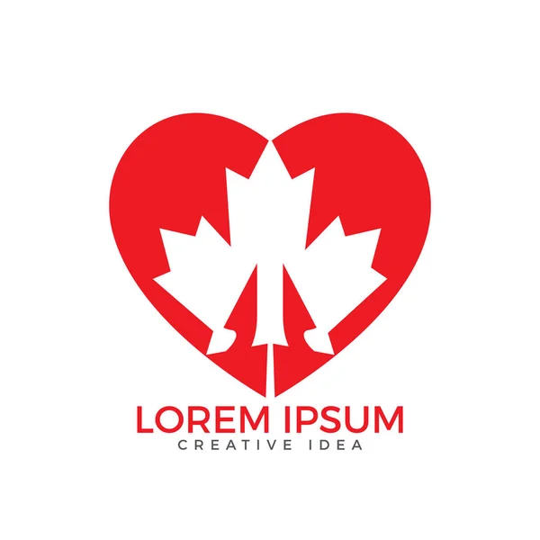 Червоний Канадського Кленового Листа Серце Любов Знак — стоковий вектор