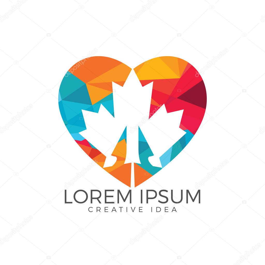 Red Canadian Maple Leaf. Heart and love sign.