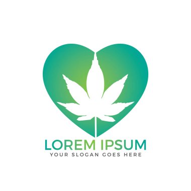 Logo tasarımı içinde esrar yaprak ile kalp simgesi. esrar logo tasarım şablonu.