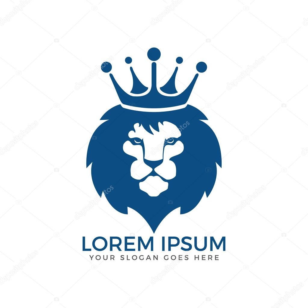 Lion head with crown logo design.