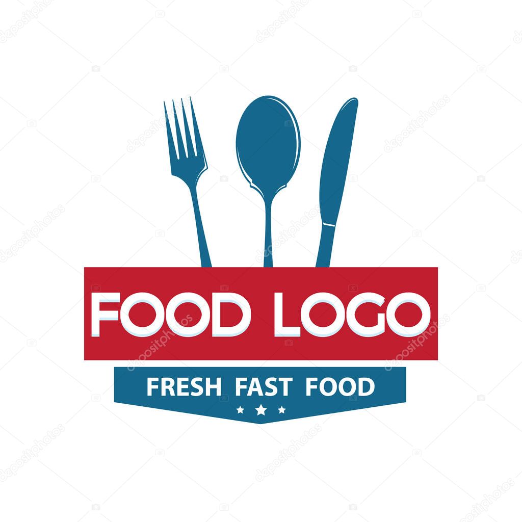 Food Logo text vector logo design. Fork, Knife and spoon sign food logo.