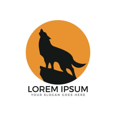 Logo tasarım uluyan kurt daire şeklinde.
